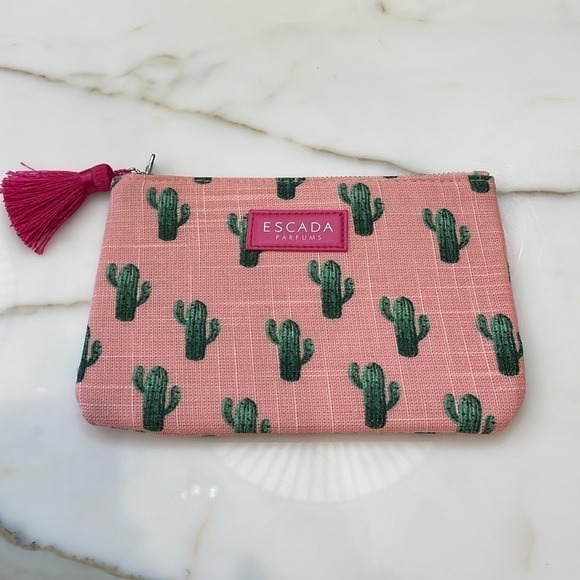 Escada Parfums Make Up Bag—Pink with Cactus—Beautiful!  Great Size-New W/O Tags - Picture 1 of 5
